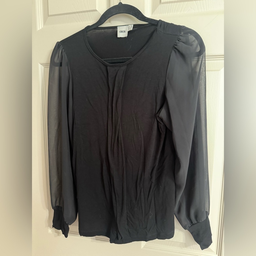 ASOS Black Sheer Sleeve Women's Top very black size small size 6